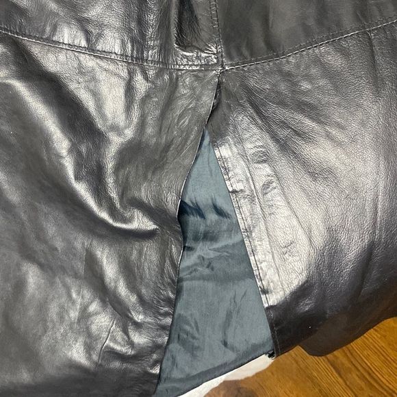 𝅺genuine Soft Leather Black Long Skirt With Front Side Slit   - Picture 9 of 9